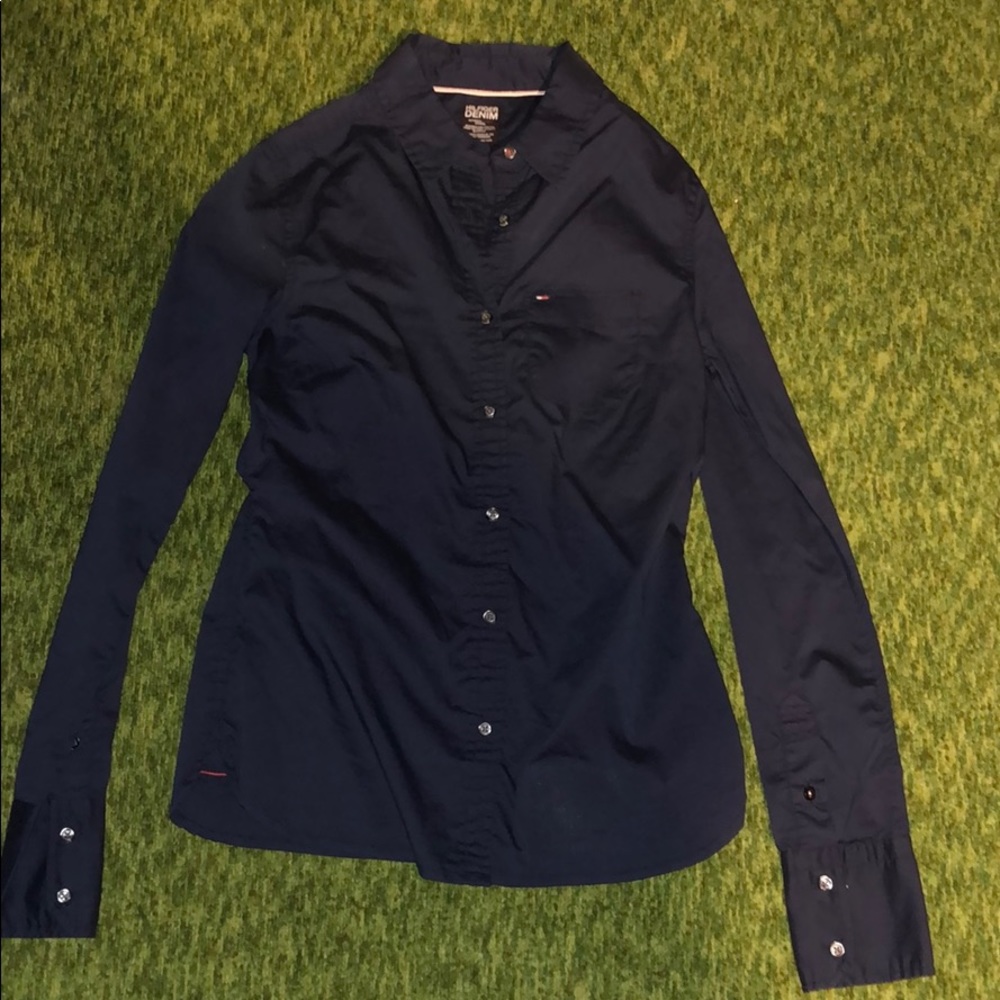 Navy button down blouse